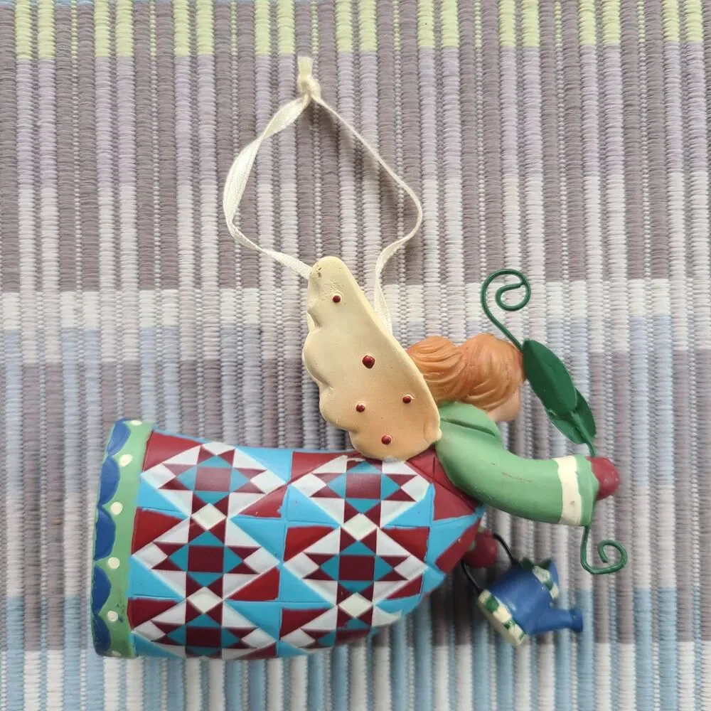 Vintage 2004 Ranger Int'l Gardening Folk Art Angel Ornament Watering Can & Vine